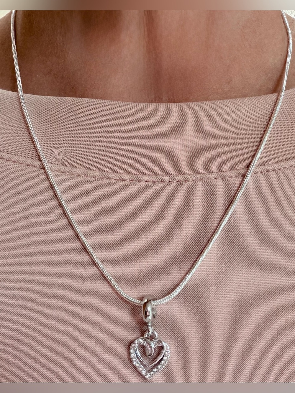 Real 925 Sterling Silver Snake Chain
Necklace double Heart Pendant.19"/50
cm.9gr